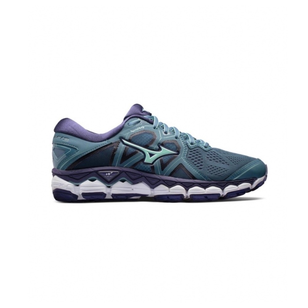 Mizuno Wave Sky 2 Women 11 Blue Teal AeroHug Running Shoes Athletic Performance